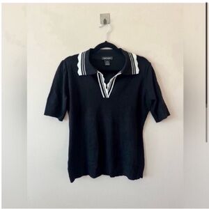 Select Trend Black Knit Polo With Scalloped Detail size Large
